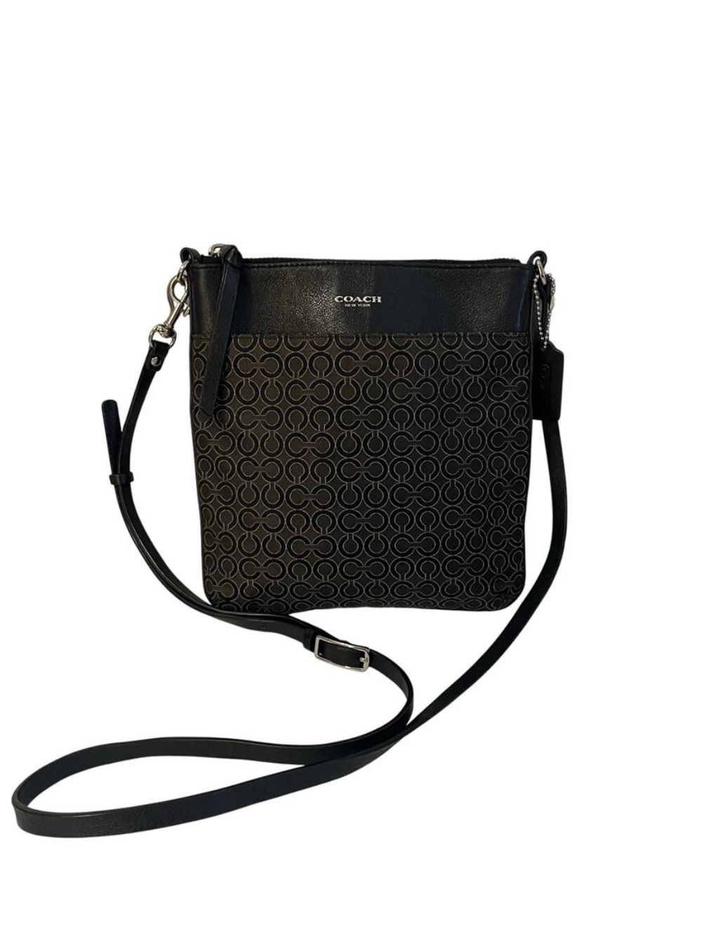 Coach Slim Crossbody Bag Op Art Signature Canvas Black Charcoal COA Authentic